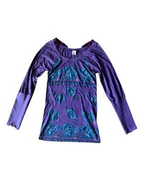 Free People Boho Cottage Long Sleeve Floral Top Purple Large Indie